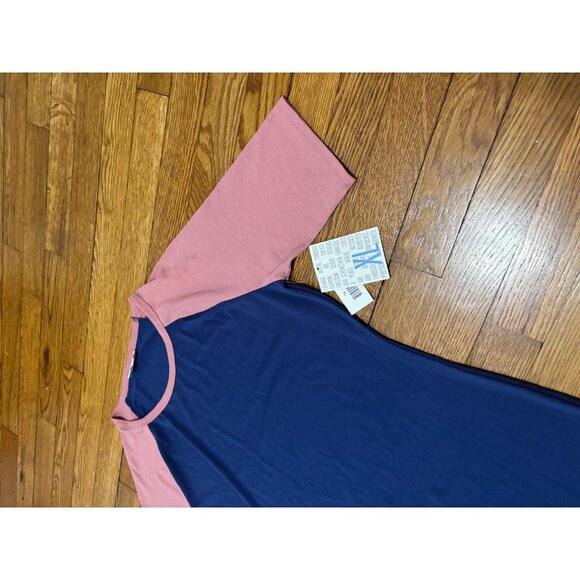 LulaRoe Womens Julia T Shirt Dress Size XL Blue Pink Stretch Knee Length NWT - Picture 2 of 7